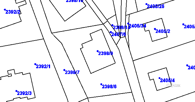 Parcela st. 2398/9 v KÚ Frýdlant, Katastrální mapa