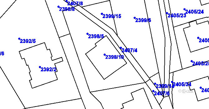 Parcela st. 2398/10 v KÚ Frýdlant, Katastrální mapa
