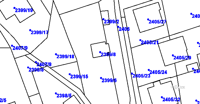 Parcela st. 2399/8 v KÚ Frýdlant, Katastrální mapa