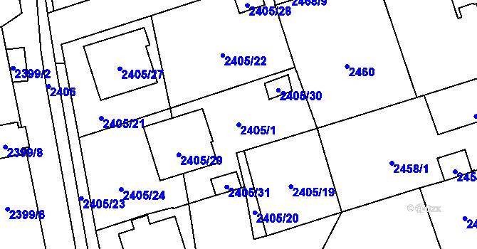 Parcela st. 2405/1 v KÚ Frýdlant, Katastrální mapa