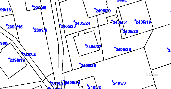 Parcela st. 2405/32 v KÚ Frýdlant, Katastrální mapa
