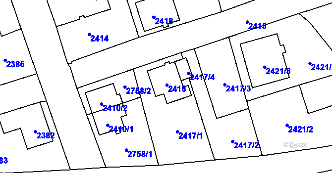 Parcela st. 2416 v KÚ Frýdlant, Katastrální mapa