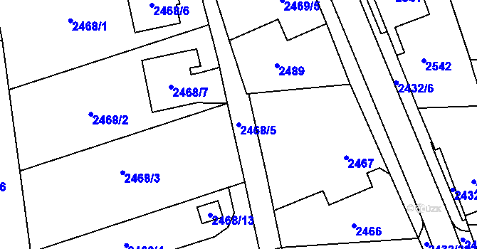 Parcela st. 2468/5 v KÚ Frýdlant, Katastrální mapa