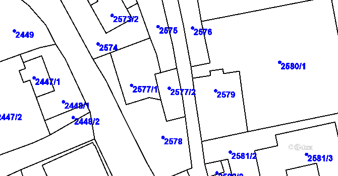 Parcela st. 2577/2 v KÚ Frýdlant, Katastrální mapa