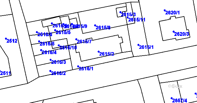 Parcela st. 2615/2 v KÚ Frýdlant, Katastrální mapa