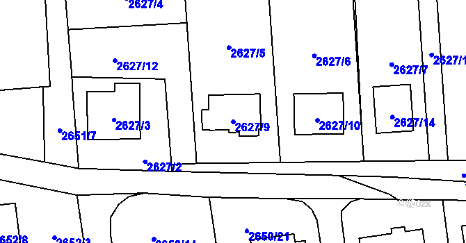 Parcela st. 2627/9 v KÚ Frýdlant, Katastrální mapa