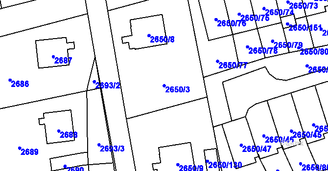 Parcela st. 2650/3 v KÚ Frýdlant, Katastrální mapa