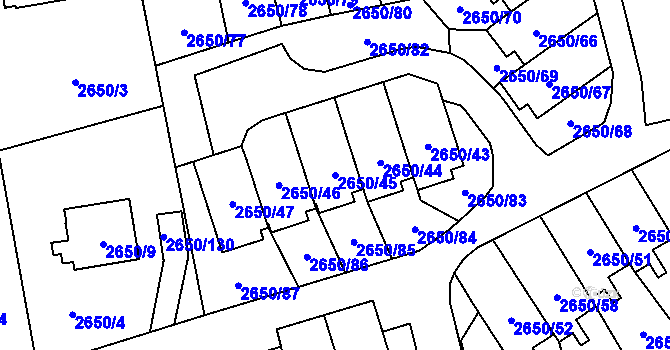 Parcela st. 2650/45 v KÚ Frýdlant, Katastrální mapa