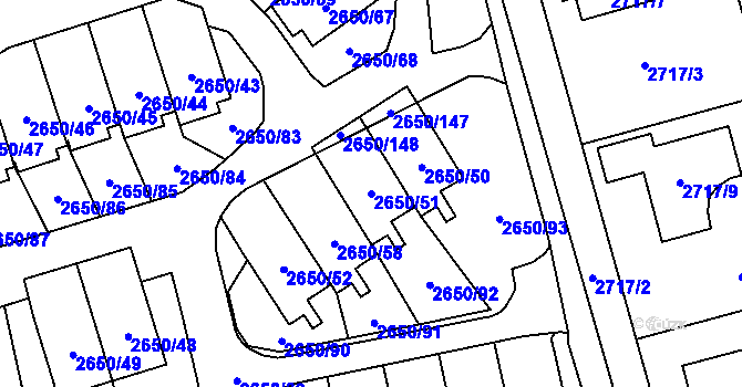 Parcela st. 2650/51 v KÚ Frýdlant, Katastrální mapa