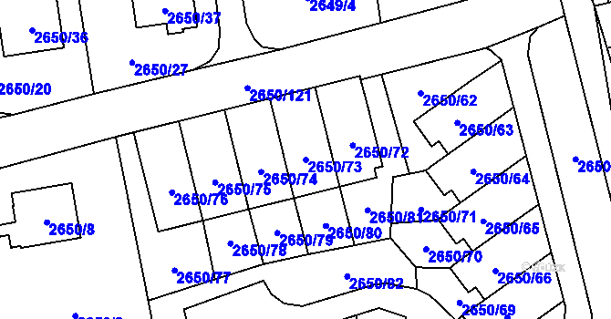 Parcela st. 2650/73 v KÚ Frýdlant, Katastrální mapa