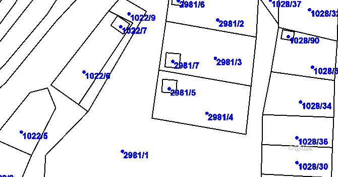 Parcela st. 2981/5 v KÚ Frýdlant, Katastrální mapa