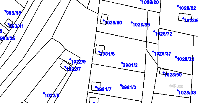 Parcela st. 2981/6 v KÚ Frýdlant, Katastrální mapa