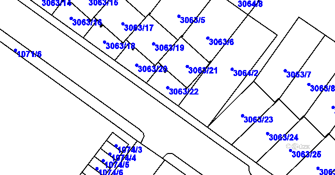 Parcela st. 3063/22 v KÚ Frýdlant, Katastrální mapa