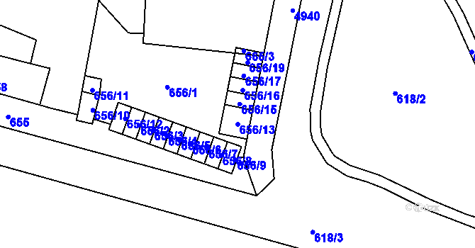 Parcela st. 656/13 v KÚ Frýdlant, Katastrální mapa