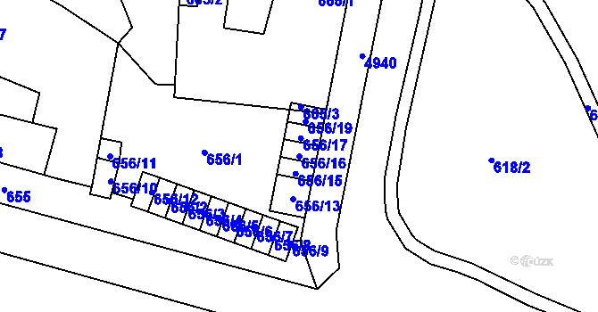 Parcela st. 656/16 v KÚ Frýdlant, Katastrální mapa