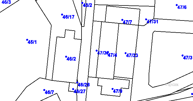 Parcela st. 47/32 v KÚ Frýdlant, Katastrální mapa