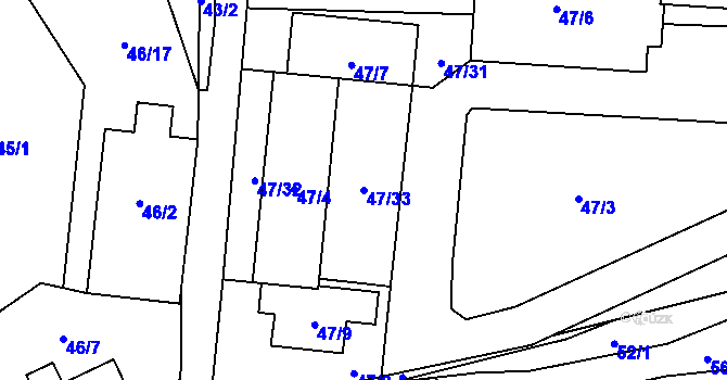 Parcela st. 47/33 v KÚ Frýdlant, Katastrální mapa