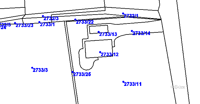 Parcela st. 2733/12 v KÚ Frýdlant, Katastrální mapa