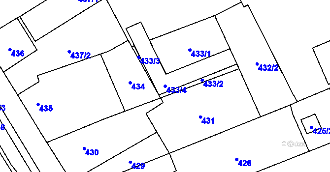 Parcela st. 433/4 v KÚ Frýdlant, Katastrální mapa