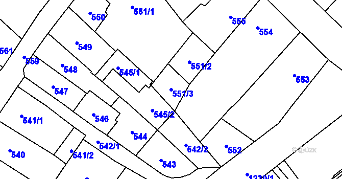 Parcela st. 551/3 v KÚ Frýdlant, Katastrální mapa