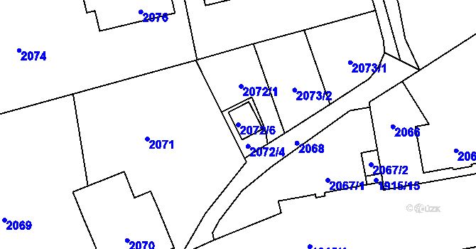 Parcela st. 2072/6 v KÚ Frýdlant, Katastrální mapa