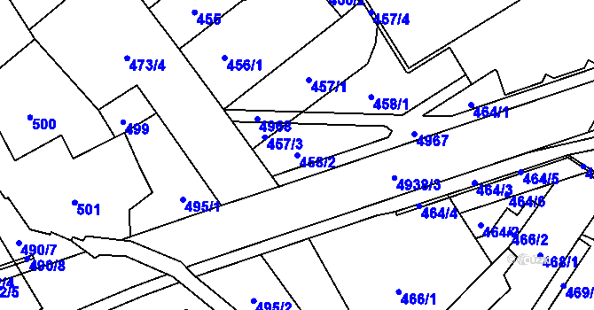 Parcela st. 458/2 v KÚ Frýdlant, Katastrální mapa