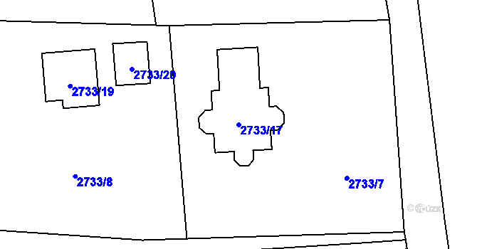 Parcela st. 2733/17 v KÚ Frýdlant, Katastrální mapa
