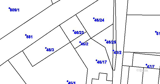 Parcela st. 45/2 v KÚ Frýdlant, Katastrální mapa