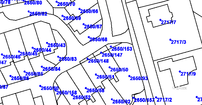 Parcela st. 2650/147 v KÚ Frýdlant, Katastrální mapa