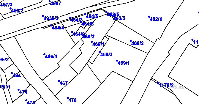 Parcela st. 469/3 v KÚ Frýdlant, Katastrální mapa