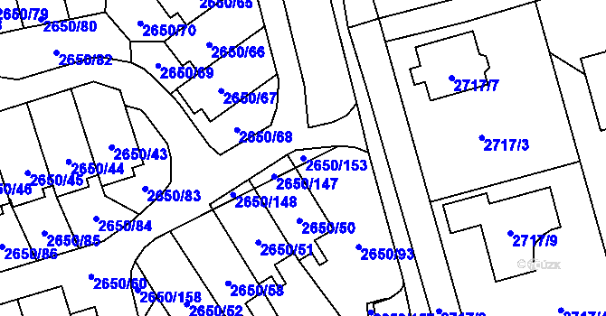 Parcela st. 2650/153 v KÚ Frýdlant, Katastrální mapa