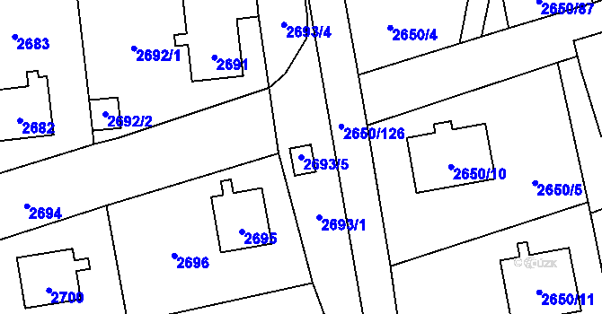 Parcela st. 2693/5 v KÚ Frýdlant, Katastrální mapa