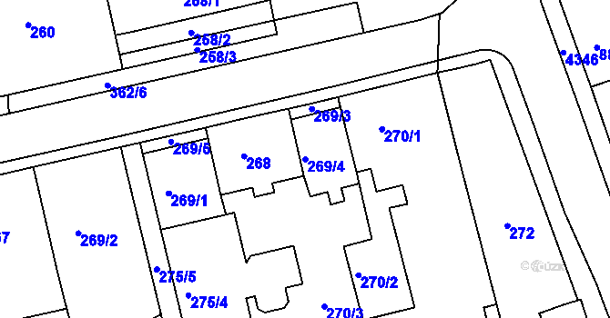 Parcela st. 269/4 v KÚ Frýdlant nad Ostravicí, Katastrální mapa