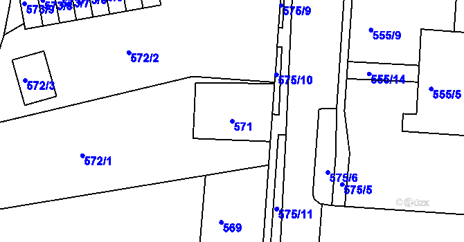 Parcela st. 571 v KÚ Frýdlant nad Ostravicí, Katastrální mapa