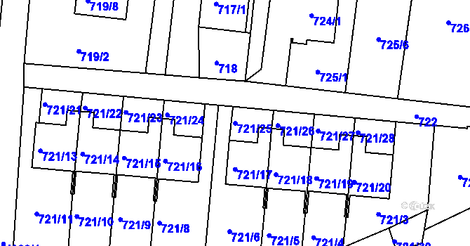 Parcela st. 721/25 v KÚ Frýdlant nad Ostravicí, Katastrální mapa