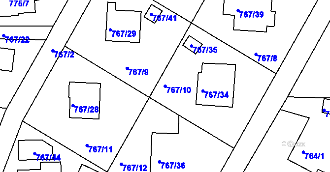 Parcela st. 767/10 v KÚ Frýdlant nad Ostravicí, Katastrální mapa