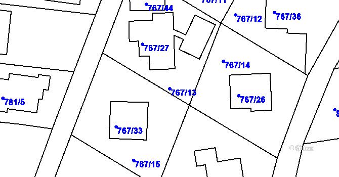 Parcela st. 767/13 v KÚ Frýdlant nad Ostravicí, Katastrální mapa