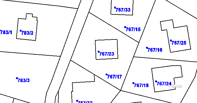 Parcela st. 767/23 v KÚ Frýdlant nad Ostravicí, Katastrální mapa