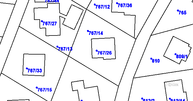 Parcela st. 767/26 v KÚ Frýdlant nad Ostravicí, Katastrální mapa