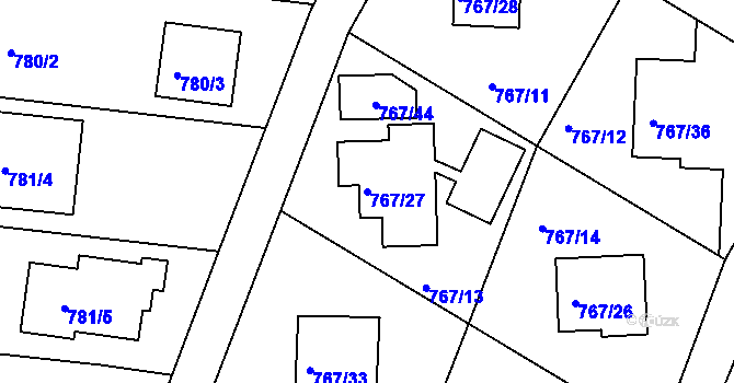 Parcela st. 767/27 v KÚ Frýdlant nad Ostravicí, Katastrální mapa