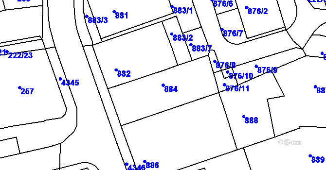 Parcela st. 884 v KÚ Frýdlant nad Ostravicí, Katastrální mapa