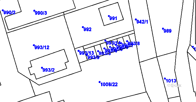 Parcela st. 993/3 v KÚ Frýdlant nad Ostravicí, Katastrální mapa