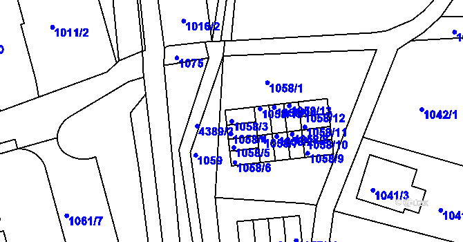 Parcela st. 1058/3 v KÚ Frýdlant nad Ostravicí, Katastrální mapa