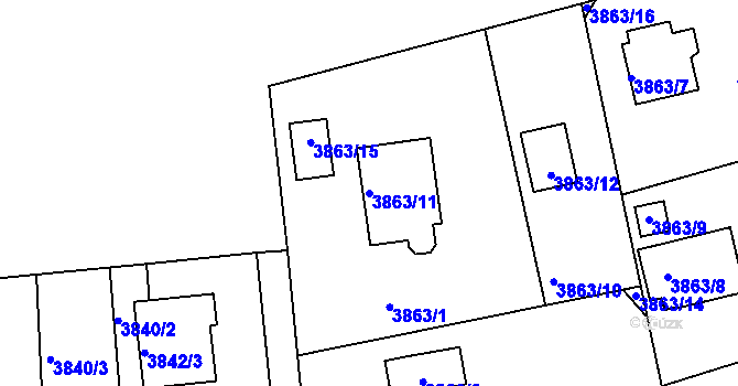 Parcela st. 3863/11 v KÚ Frýdlant nad Ostravicí, Katastrální mapa