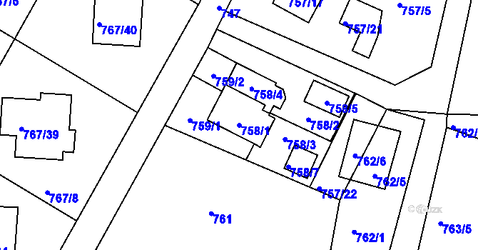 Parcela st. 758/1 v KÚ Frýdlant nad Ostravicí, Katastrální mapa