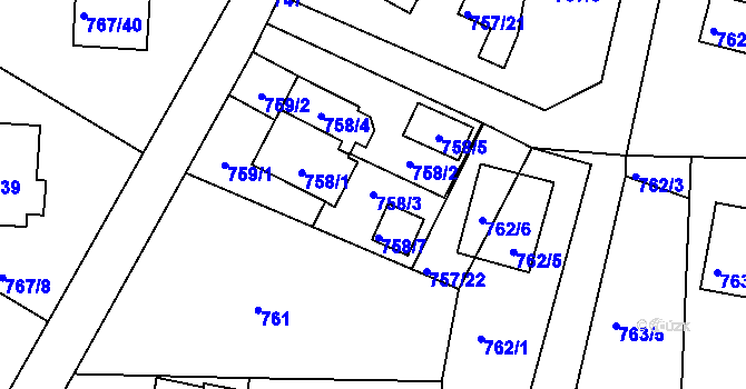Parcela st. 758/3 v KÚ Frýdlant nad Ostravicí, Katastrální mapa