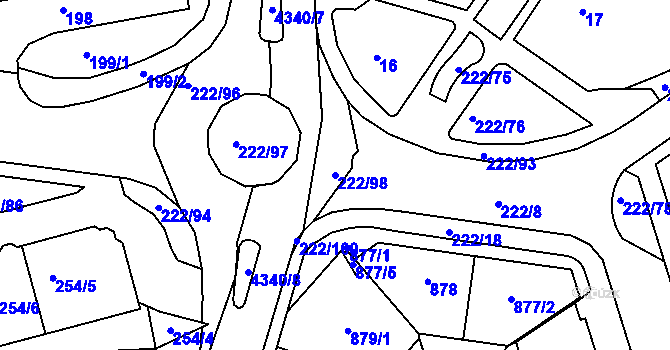 Parcela st. 222/98 v KÚ Frýdlant nad Ostravicí, Katastrální mapa