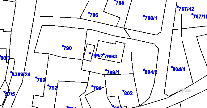 Parcela st. 799/3 v KÚ Frýdlant nad Ostravicí, Katastrální mapa