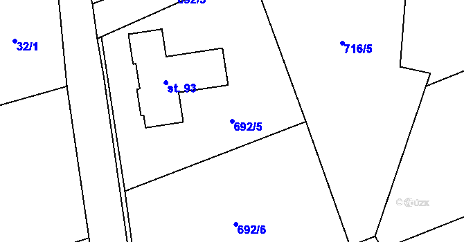 Parcela st. 692/5 v KÚ Frýdnava, Katastrální mapa