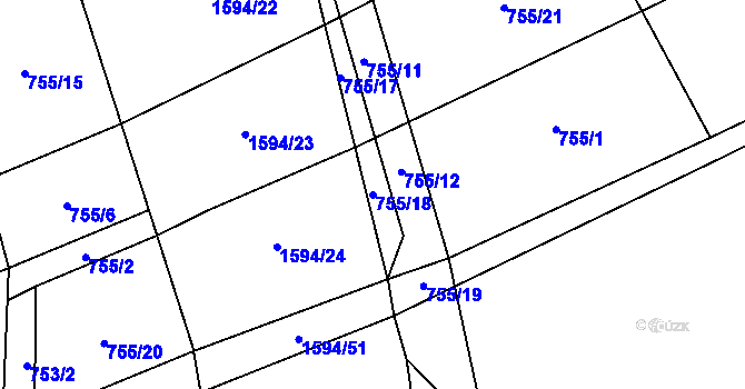 Parcela st. 755/18 v KÚ Frýdnava, Katastrální mapa
